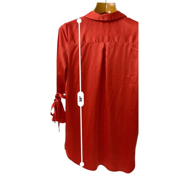 Target X Sammy B Red Orange Satin Button-Up Tunic Shirt With Tie-Sleeves L - Picture 8 of 10